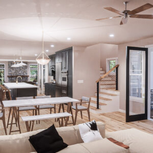 Cherry Shingle Style Living and Dining Area