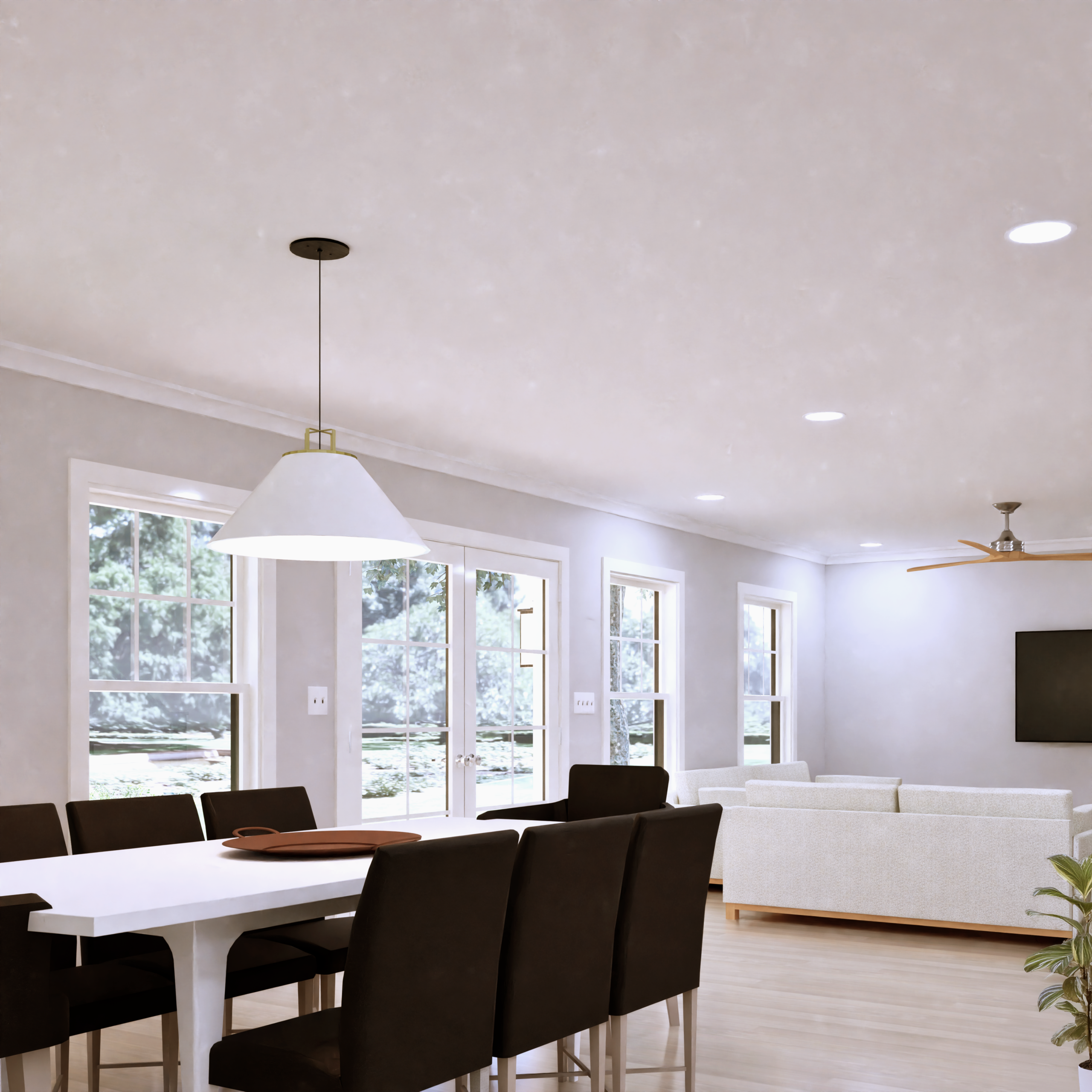 Cedar Farmhouse Living Room and Dining Area