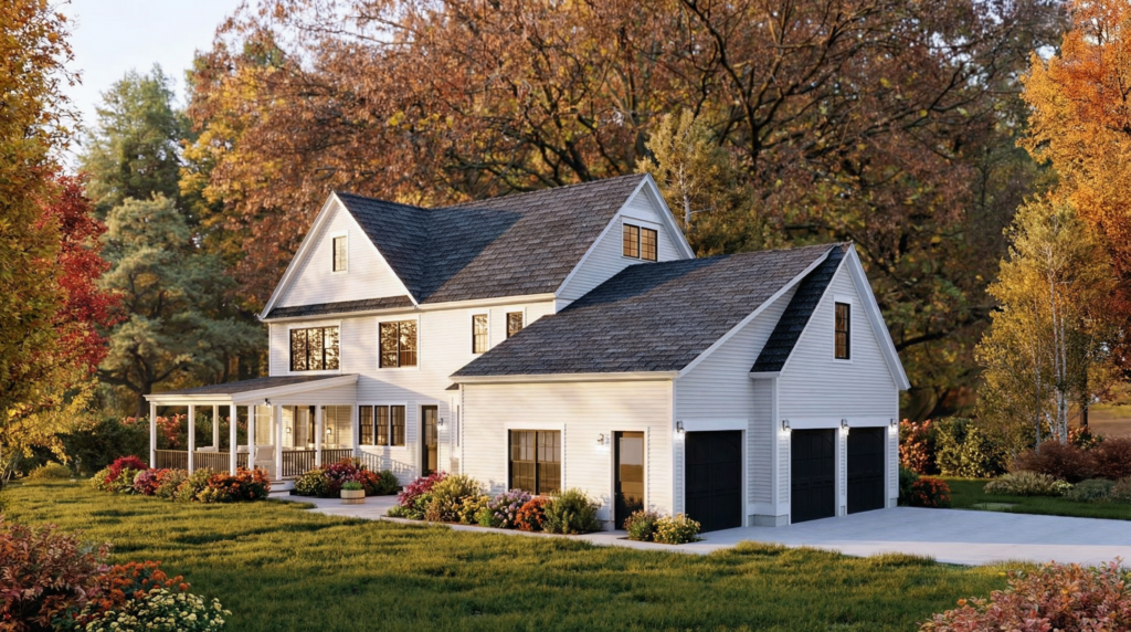 Linden Farmhouse House Plan Exterior Back with Garage