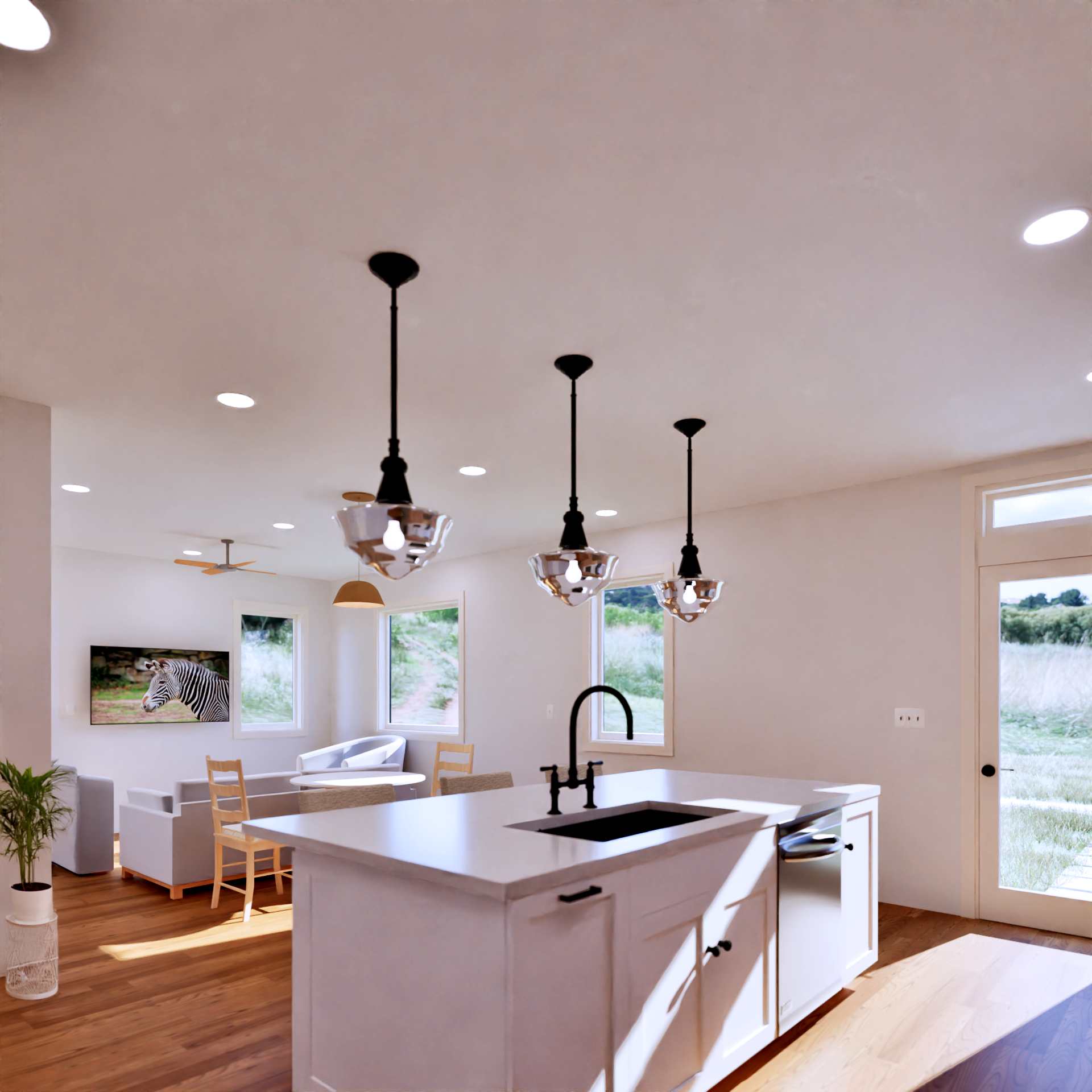 Magnolia Apartment Building Home Plan Kitchen, Dining, and Living Room