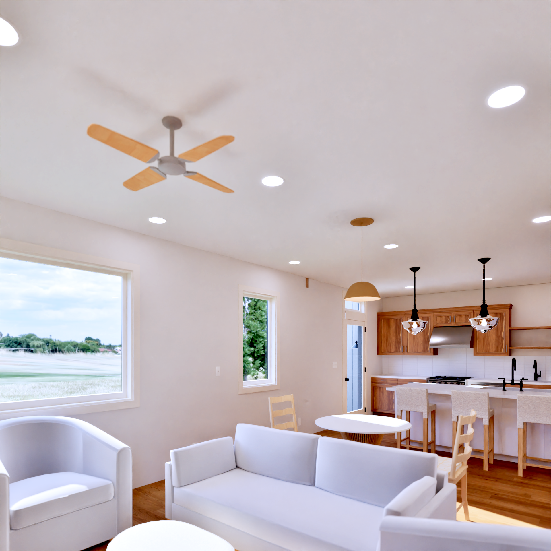 Magnolia Apartment Building Home Plan Kitchen, Dining, and Living