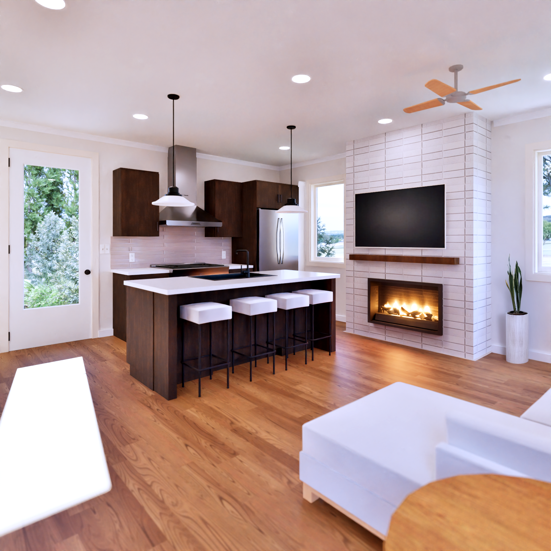 Magnolia Apartment Building Home Plan Kitchen and Living
