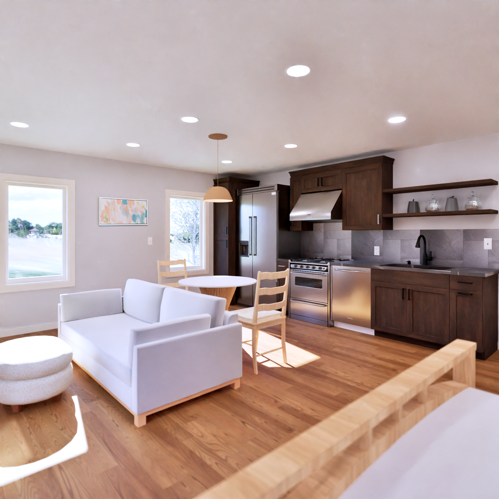 Magnolia Apartment Building Home Plan Kitchen and Living