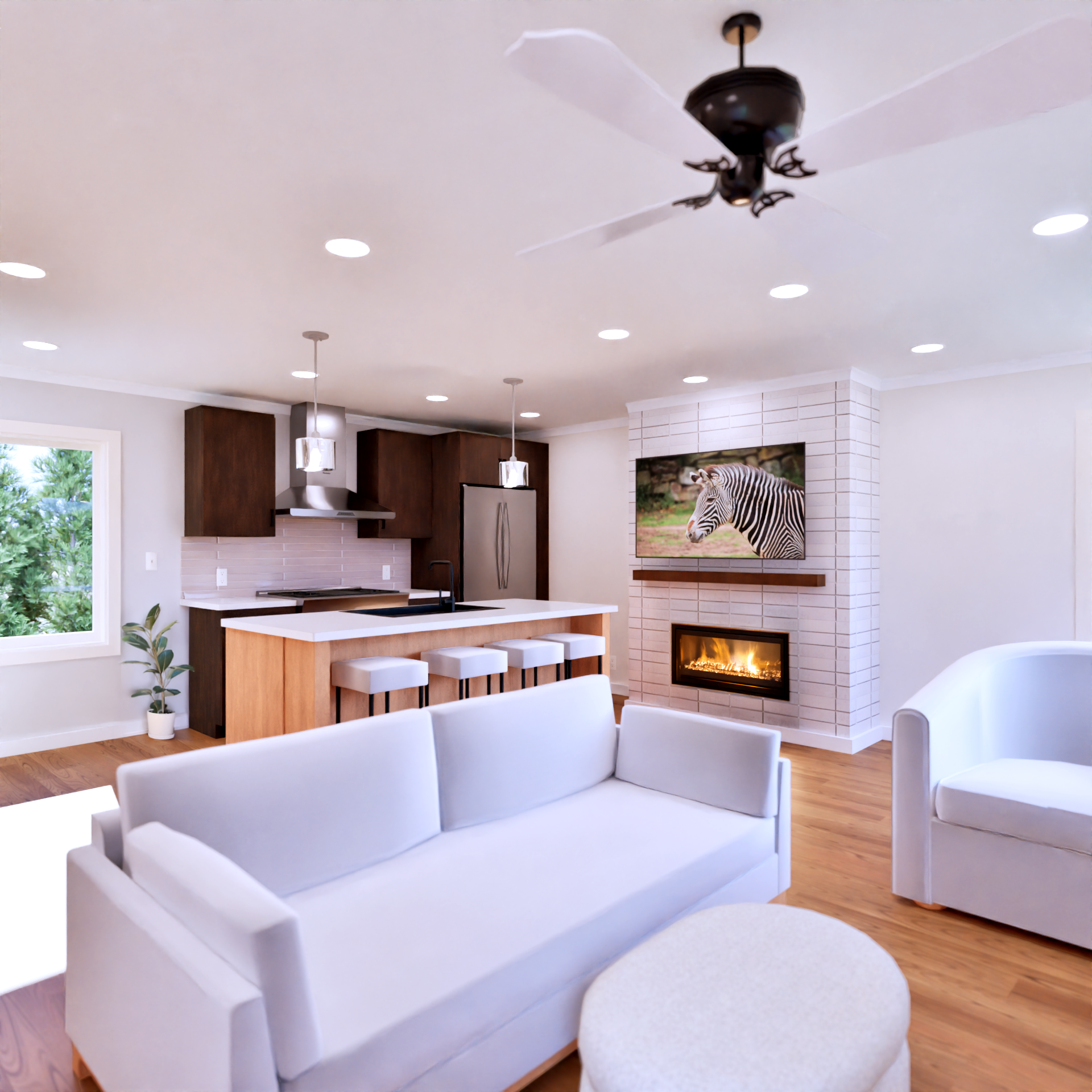 Magnolia Apartment Building Home Plan Kitchen and Living