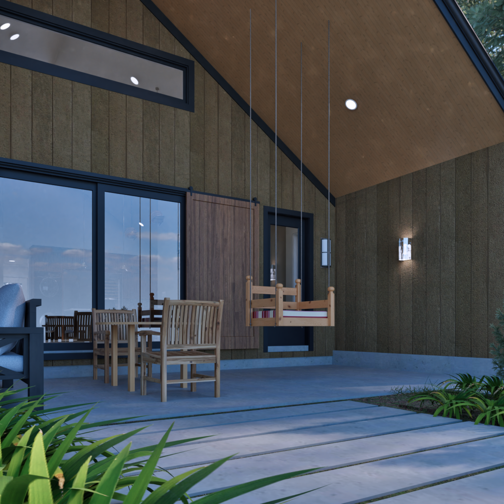 Walnut Barndominium Home Plan Exterior Front Porch