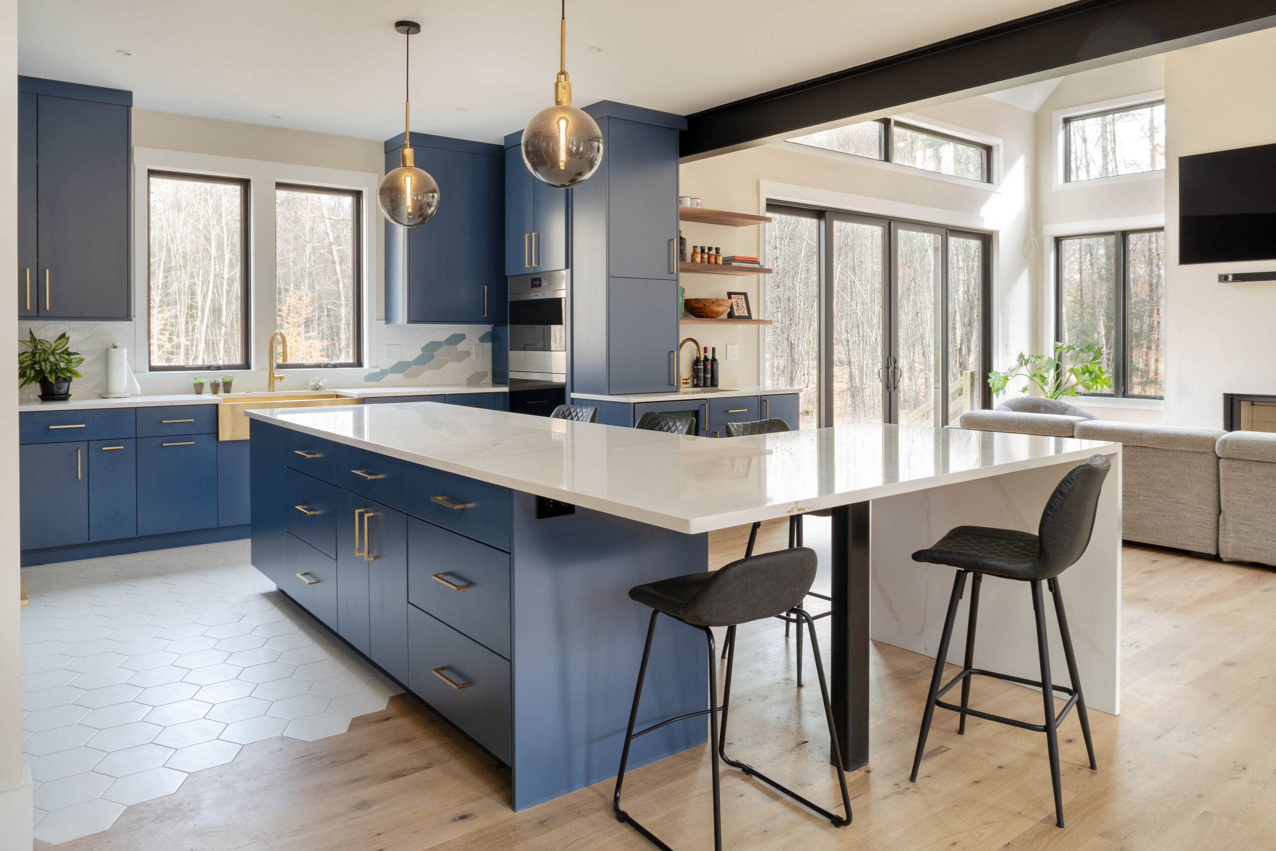 Redwood Modern Farmhouse Home Plan Kitchen and Living