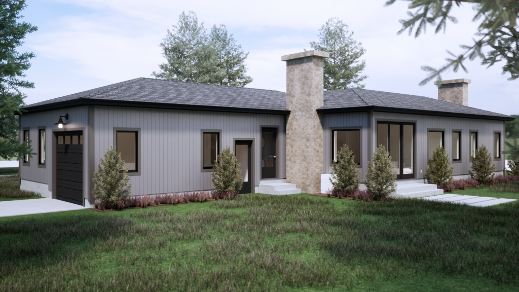 Gray ranch style house